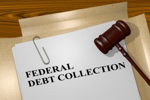 3D illustration of "FEDERAL DEBT COLLECTION" title on legal document